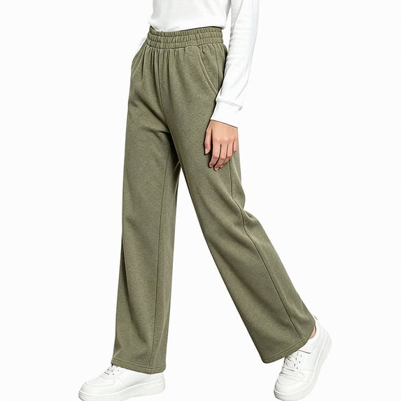 HAOTAGS Girls Sweatpants (3-13) Elastic Waist Wide Leg Casual Loose Trousers with Side Pockets Coffee Size 3T