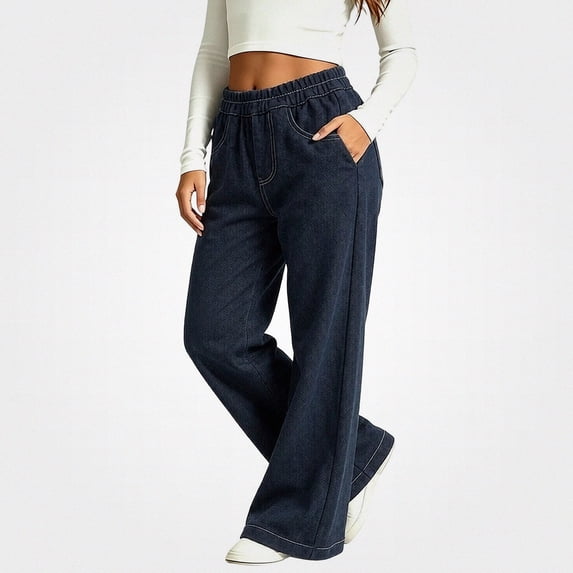 HAOTAGS Girls Sweatpants (3-13) Elastic Waist Wide Leg Casual Pants with Side Pockets Navy Size 11