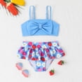 thumbnail image 1 of HAOTAGS Girls Swimsuit Set, Adjustable Strap Bow Bikini with Prints Ruffles Bottoms Beach Bathing Suits 2-Piece Blue Size 8, 1 of 7