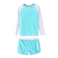 thumbnail image 1 of HAOTAGS Girls Swimsuit Set,Elastic Waist Long Sleeve Sun Protection Rash Guard Two Piece Bathing Suit Light Blue 12, 1 of 9