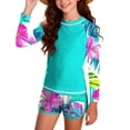 thumbnail image 1 of HAOTAGS Girls Swimsuit Set,Elastic Waist Long Sleeve Sun Protection Rash Guard Two Piece Bathing Suit Multicolor 13, 1 of 9