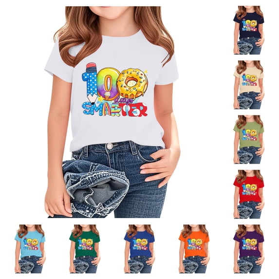 HAOTAGS Girls T - Shirts Fashion,Spring Summer Casual Short - Sleeved Round Neck with Letter Print School Uniform Tees Red 11-12 T