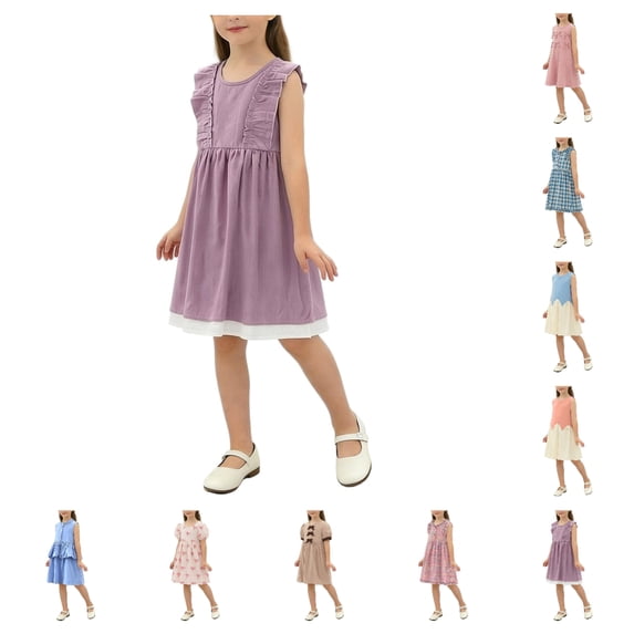 HAOTAGS Girls Tank Dresses,Mid-Length Park Play Shift Skater Summer Sleeveless Dress Purple 2-3