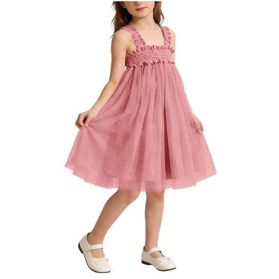 HAOTAGS Girls Tank Dresses,Playground Solid Sleeveless Gown Ball Gown Sun Dress Watermelon Red 2-3