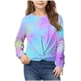 thumbnail image 1 of HAOTAGS Girls Tie Dye Print Tops 2025 Fashion Round Neck Long Sleeve Shirts Blue Size 7 Years, 1 of 9