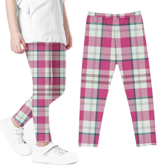 HAOTAGS Girls Tight Pants, Casual Fall Bottoming Pants Lattice Printed Stretchy High Waist Pink 5 T