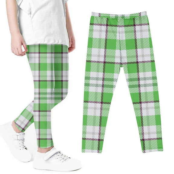HAOTAGS Girls Tight Pants, High Waist Lattice Printed Stretchy Casual Fall Bottoming Pants Green 5 T