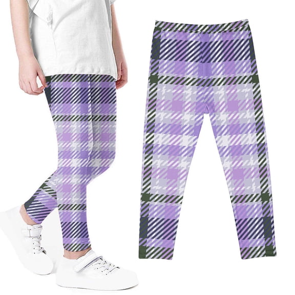 HAOTAGS Girls Tight Pants, Stretchy Casual Fall Bottoming Pants Lattice Printed High Waist Purple 4 T