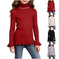 thumbnail image 1 of HAOTAGS Girls Turtleneck Sweaters, Long Sleeve High-Neck School Comfortable Pullover Tops Beige Size 3, 1 of 8