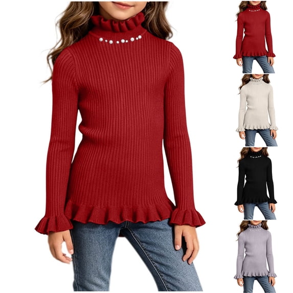 HAOTAGS Girls Turtleneck Sweaters, Long Sleeve High-Neck School Comfortable Pullover Tops Size 8