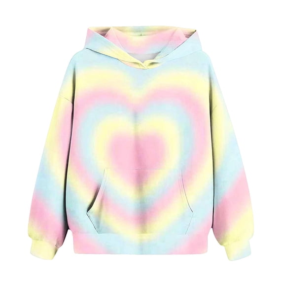 HAOTAGS Girls Valentine's Day Hoodies, Elastic Waist Heart Print Party Hooded Sweatshirt Yellow 5-6 Years
