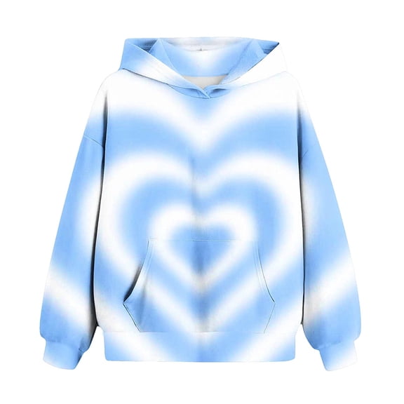 HAOTAGS Girls Valentine's Day Hoodies, Party Elastic Waist Heart Print Hooded Sweatshirt Blue 7-8 Years
