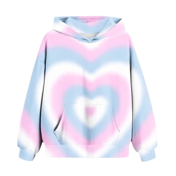 HAOTAGS Girls Valentine's Day Hoodies, Party Heart Print Elastic Waist Hooded Sweatshirt Purple 7-8 Years