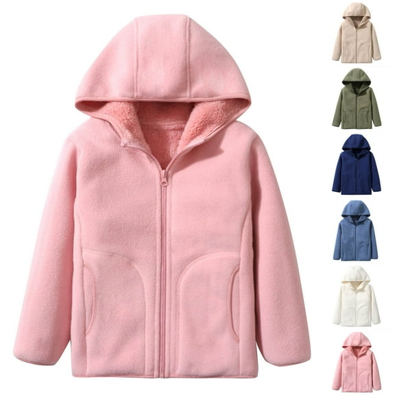 HAOTAGS Girls Windproof Winter Jacket,Fleece Long Sleeve Velvet Warm Thickened Outerwear Coat Pink 4-5Years