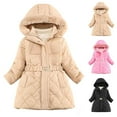 thumbnail image 1 of HAOTAGS Girls Winter Coats(3-10), Casual Mid-length Fleece Lined Hooded Thickened Warm Padded Jacket with Belt Pink 6 Years, 1 of 10