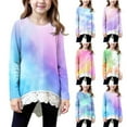 thumbnail image 1 of HAOTAGS Gradient Color Tops for Big Girls(4-15), Long Sleeve Crew Neck T-shirts with Lace Hem Purple 8-9Years, 1 of 7