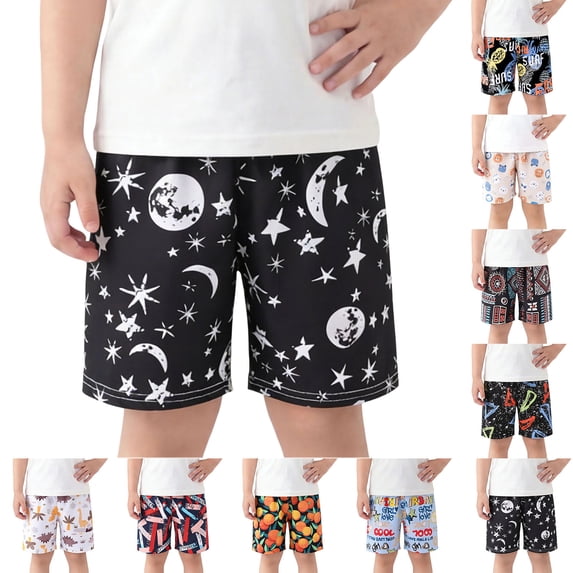 HAOTAGS Graphic Print Cotton Shorts for Boys & Girls Lightweight Shorts with Elastic Waistband, Adjustable Drawstring, Side Pockets Black Size 1 Years