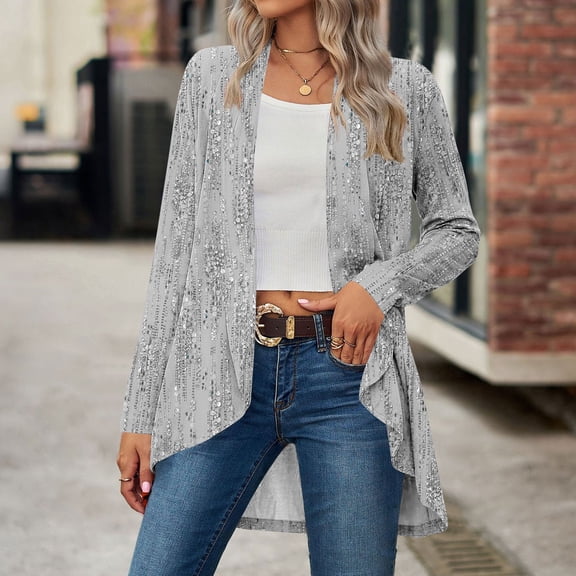 HAOTAGS Gray Blouses for Women Business Casual High Low Tunic Cardigan Crew Neck Long Sleeve Graphic Shirts for Women