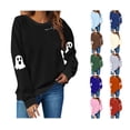 thumbnail image 1 of HAOTAGS Halloween Shirt for Women Graphic Print Sweatshirts Fall Long Sleeve Crewneck Pullover Tops Orange Size M, 1 of 8