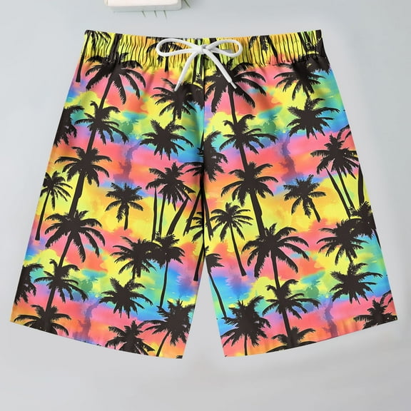 HAOTAGS Hawaiian Beach Shorts for Teen Boys（7-14） Casual Elastic Waist Graphci Print Quick Dry Swim Trunks Purple Size 13 Years