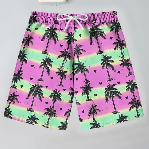 HAOTAGS Hawaiian Beach Shorts for Teen Boys(7-14) Casual Elastic Waist Graphci Print Quick Dry Swim Trunks Purple Size 7 Years