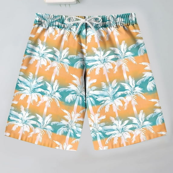 HAOTAGS Hawaiian Beach Shorts for Teen Boys(7-14) Casual Elastic Waist Graphci Print Quick Dry Swim Trunks Purple Size 9 Years