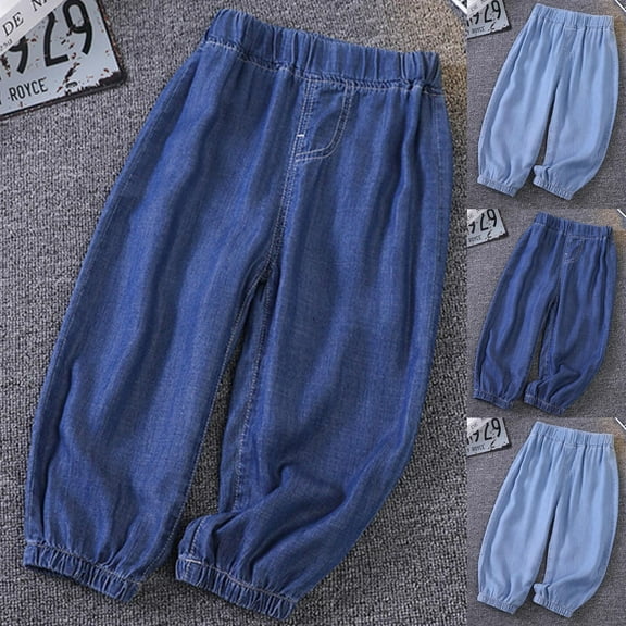 HAOTAGS High Rise Denim Pans Children's Fashion Wide Leg Cargo Trousers Bootcut Pocket Boys Hop Streetwear Dark Blue 4 Years