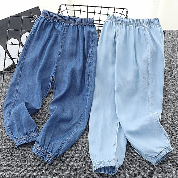 HAOTAGS High Rise Denim Pans Children's Slouchy Wide Leg Trousers Straight with Pockets Boys Streetwear Light Blue 5 Years