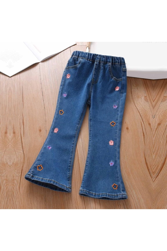 High Rise Denim Pans Juniors Lightweight Flared Leg Trousers Ripped Distressed with Pockets Girl Clothes Blue 14 Years