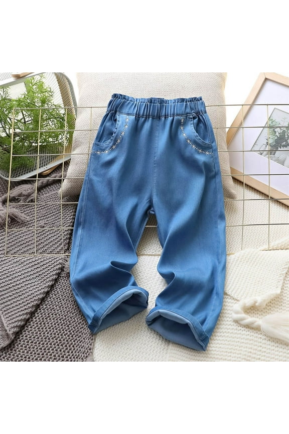 High Rise Denim Pans Juniors Plus Wide Leg Cargo Trousers Bootcut Pocket Girl Hop Streetwear Dark Blue 8 Years