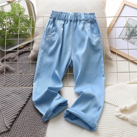 HAOTAGS High Rise Denim Pans Juniors Plus Wide Leg Cargo Demin Pants Bootcut Pocket Sky Blue 8 Years