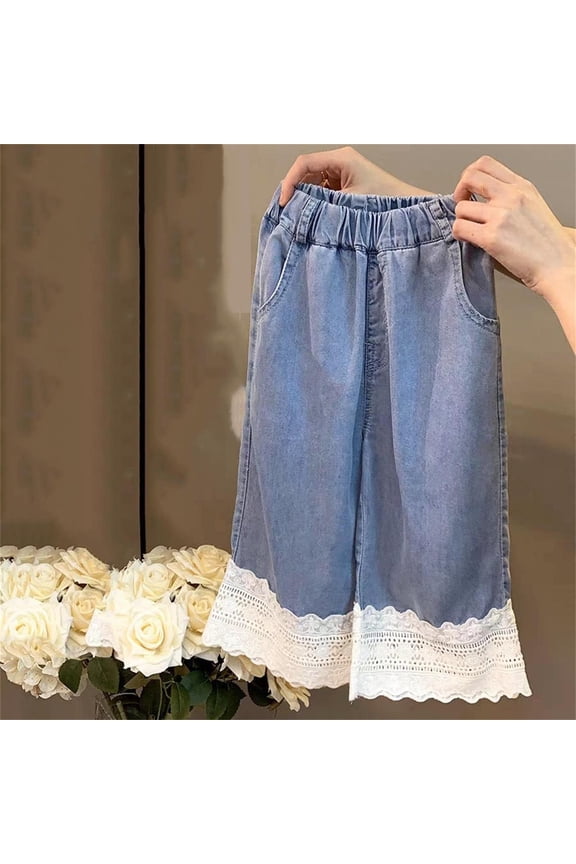 High Rise Jeans Juniors Comforable Wide Leg Demin Pants Straight with Pockets Blue 3 Years