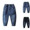 thumbnail image 1 of HAOTAGS High Rise Jeans for Childs Casual Wide Leg Trousers Ripped Distressed with Pockets Girls Clothes Navy 4 Years, 1 of 3