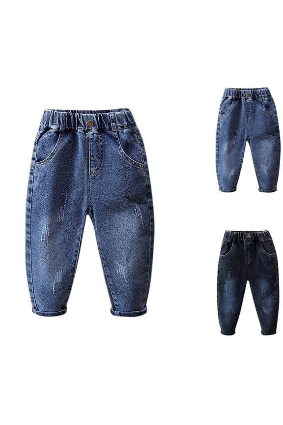 High Rise Jeans for Childs Casual Wide Leg Demin Pants with Pockets Girls Clothes Navy 4 Years