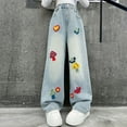 thumbnail image 1 of HAOTAGS High Rise Long Jeans Juniors Cute Wide Leg Trousers Straight with Pockets Girl Streetwear Multicolor 9-10 Years, 1 of 8