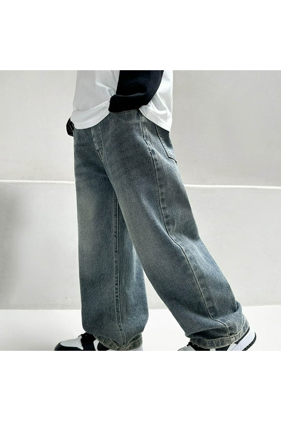 High Rise Long Pants Juniors Baggy Wide Leg Cargo Trousers Bootcut Pocket Girl Hop Streetwear Blue 9 Years