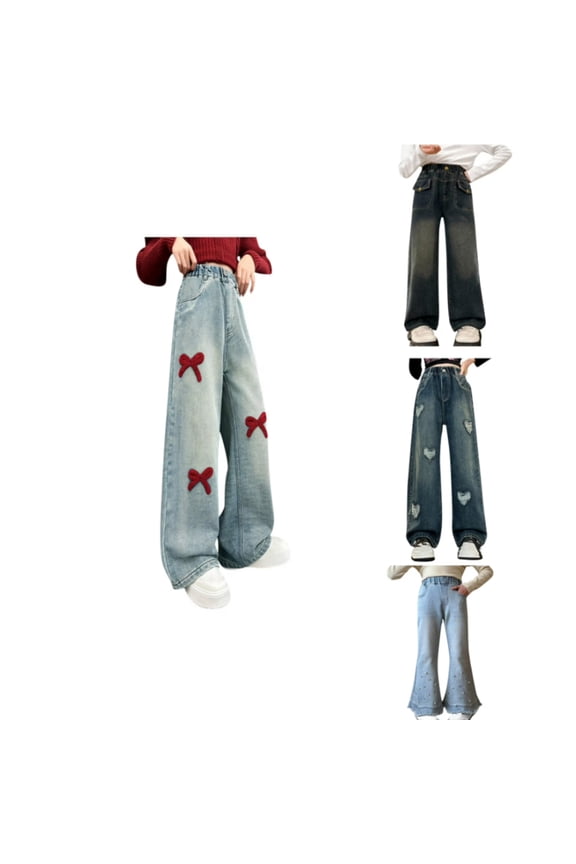 High Rise Pants Juniors Cute Wide Leg Trousers Ripped Distressed with Pockets Girl Clothes Blue 11 Years