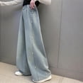 thumbnail image 1 of HAOTAGS Girls Jeans， Loose Wide Leg Cargo Demin Pants Bootcut Pocket Blue 14 Years, 1 of 8