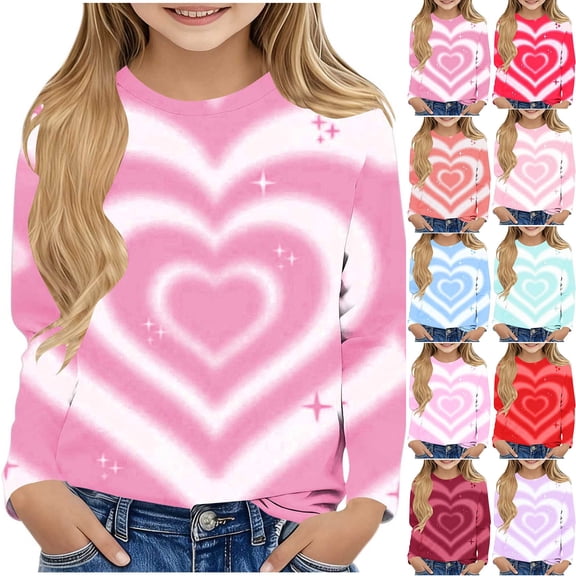 HAOTAGS Holiday T - shirts, Long - Sleeve Valentine's Day Classic Round Neckline Shirts Pink 5 Years