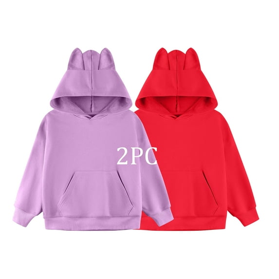 HAOTAGS Hooded Sweatshirts 2PC for Teen Girls(2-15) Long Sleeve Hoodie Casual Solid Color Fall Winter Pullover Top Purple Size 7 Years