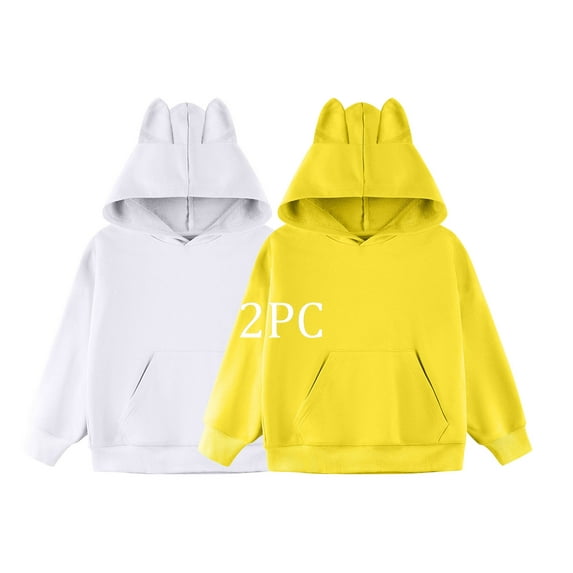 HAOTAGS Hooded Sweatshirts 2PC for Teen Girls(2-15) Long Sleeve Hoodie Casual Solid Color Fall Winter Pullover Top White Size 3 Years