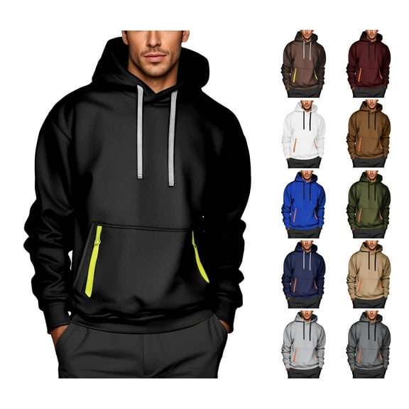 HAOTAGS Hoodies for Men Long Sleeve Sport Sweatshirt with Pocket Soft Casual Pullover Tops Black Size L