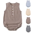 thumbnail image 1 of HAOTAGS Infant Romper Sleeveless Breathable Checkered Print Soft Summer Wear Brown Size 24M, 1 of 7