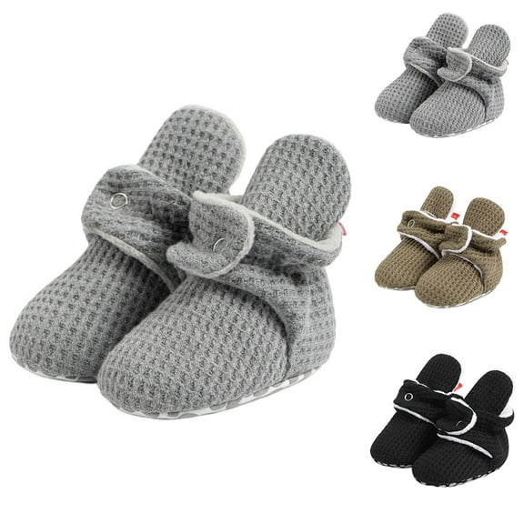 HAOTAGS Infant Winter Walkers, Fall Winter Pull-On Comfortable Cotton Non-slip Booties Gray 0-6 Months