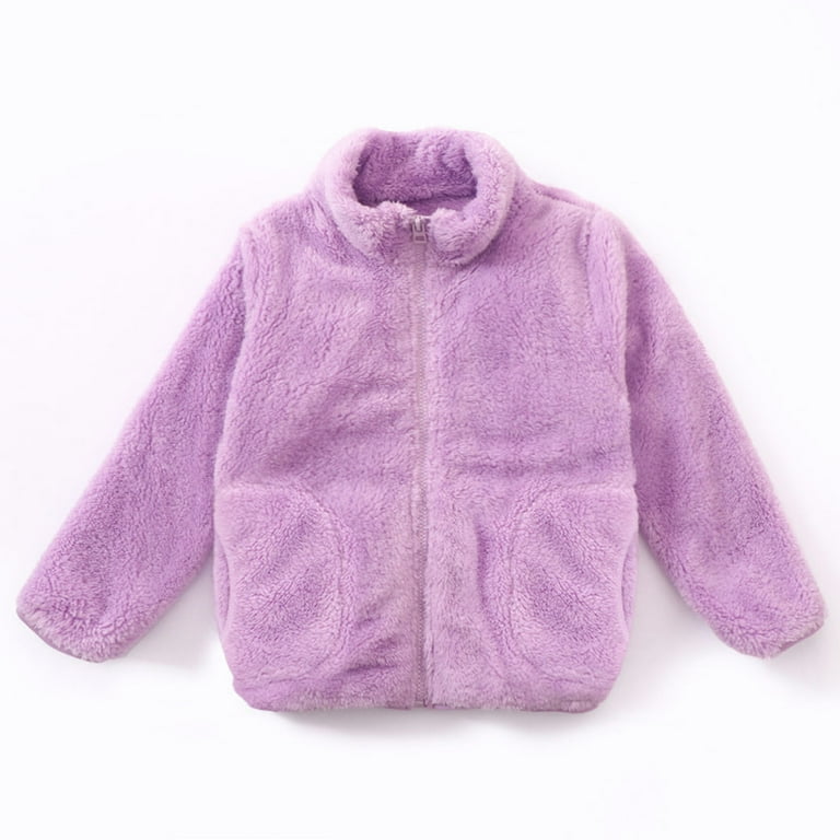 HAOTAGS Jackets for Kids High Collar Solid Color Cute Warm Zip Coat Outer Clothing Purple Size 1 2Years Walmart