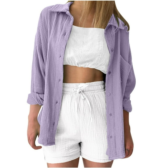 HAOTAGS Jackets for Women Casual Fashion Long Sleeve Side Pockets Fleece Linked Womens Fall and Winter Clothes Purple Size L
