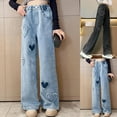 thumbnail image 1 of HAOTAGS Jeans for Girls Elastic Waist Baggy Wide Leg Cargo Trousers Bootcut Pocket Girl Hop Streetwear Blue 10 Years, 1 of 9