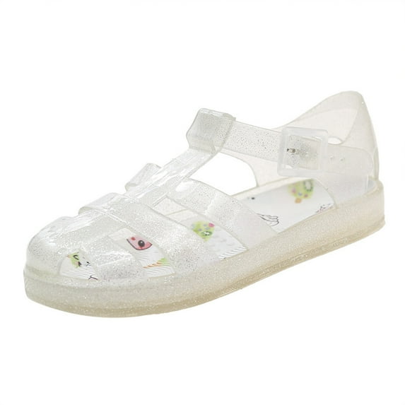 HAOTAGS Jelly Sandals for Toddler Girls, Open Toe Roman Shoes Adjustable Strap Soft Sole Summer Shoes Silver 6 T
