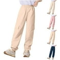 thumbnail image 1 of HAOTAGS Jogger Cargo Pants for Girls,Work Sports Pants Solid Color Elastic Waist Children Full Length Trousers Pink 3 Years, 1 of 3
