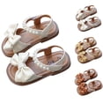 thumbnail image 1 of HAOTAGS Kid's Toddlers Sandals, Lightweight Hook Loop Bow - Tie Pearl Adjustable Straps Beach Shoes for Kids White 18 Months, 1 of 9